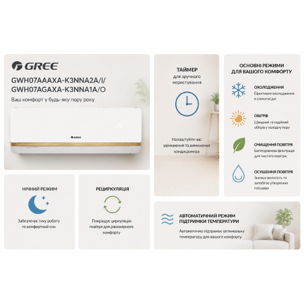 Фото - Кондиціонер спліт GREE GWH07AAAXA-K3NNA2A/I/GWH07AGAXA-K3NNA1A/O